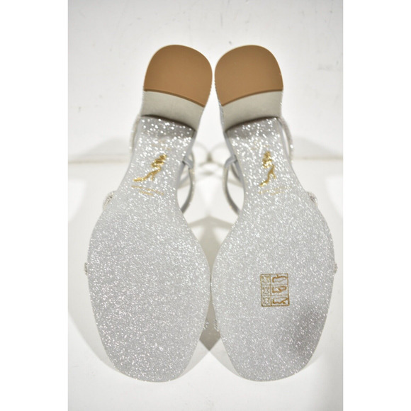 Rene Caovilla Cleo Grey Silver Crystal Wrap Strap Sandal Block Heel Pump 37.5 - Picture 12 of 12